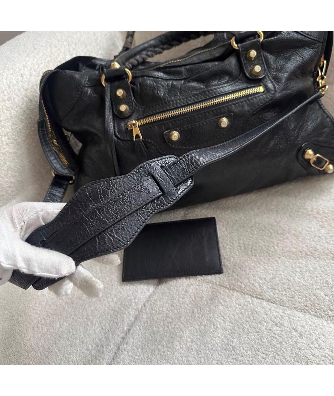BALENCIAGA Черная кожаная сумка тоут, фото 7
