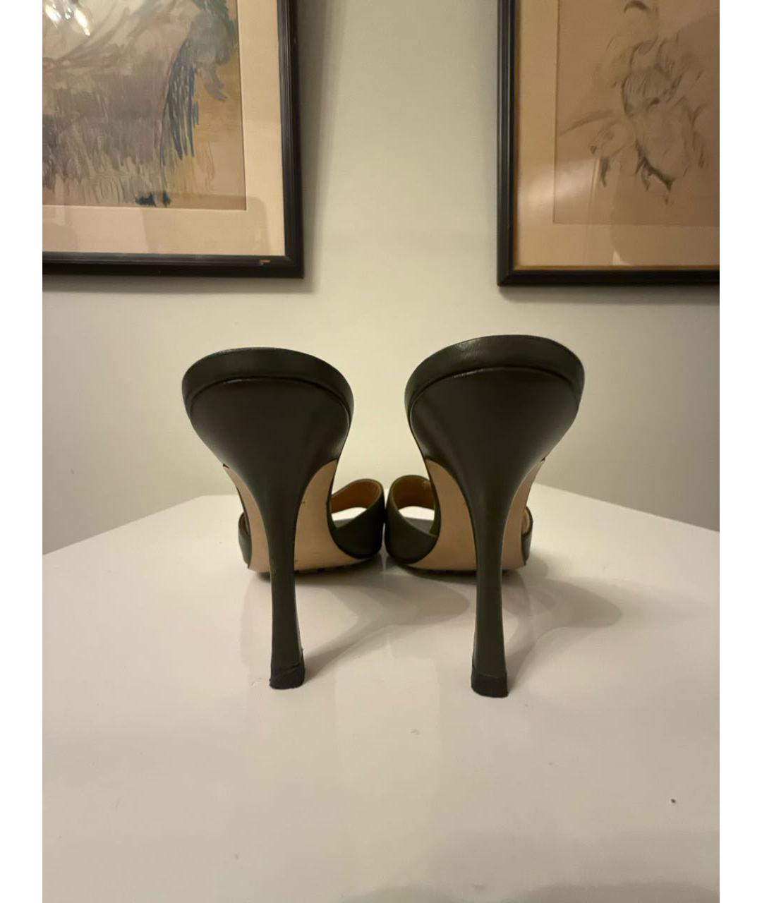 BOTTEGA VENETA Хаки кожаные мюли, фото 4