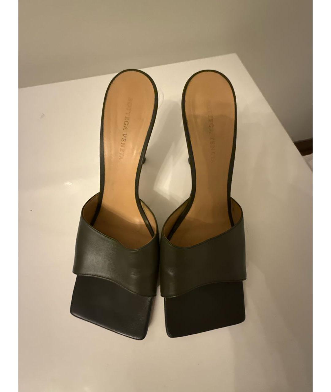 BOTTEGA VENETA Хаки кожаные мюли, фото 3