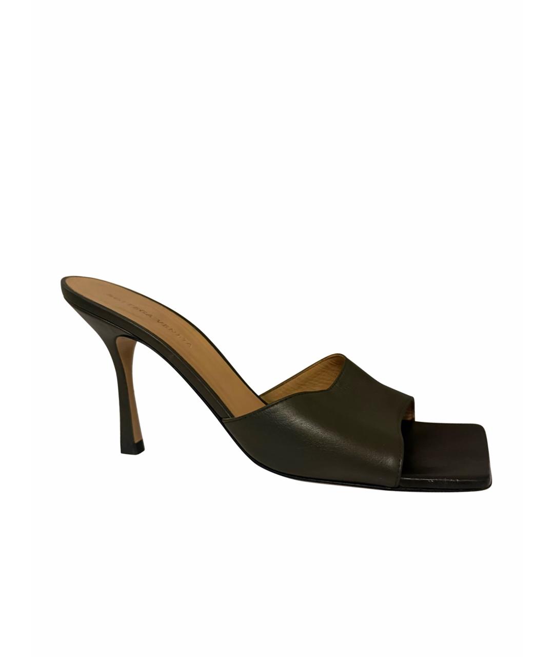 BOTTEGA VENETA Хаки кожаные мюли, фото 6