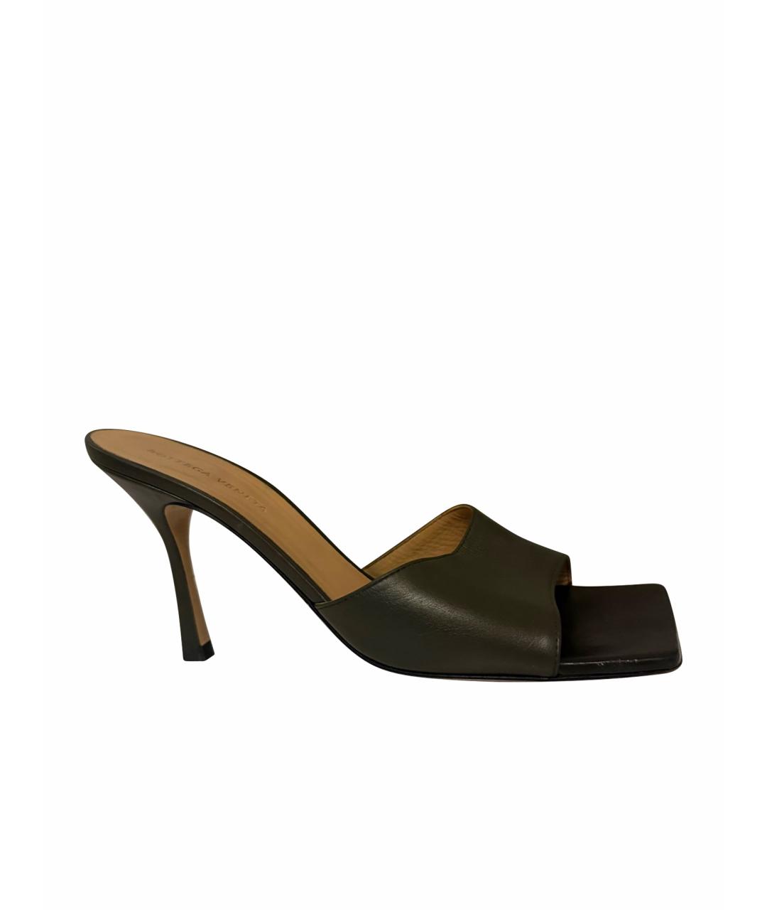 BOTTEGA VENETA Хаки кожаные мюли, фото 1