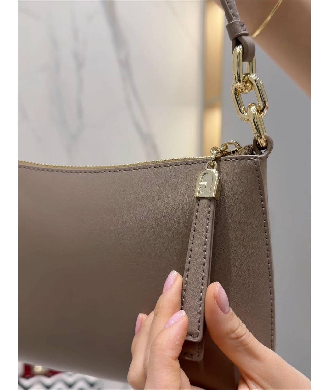 FURLA Бежевая кожаная сумка через плечо, фото 5