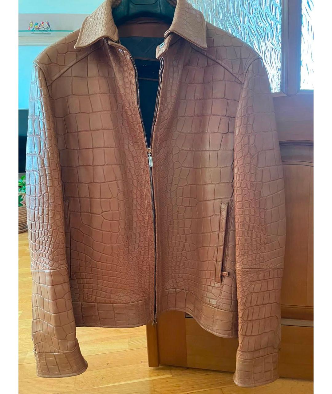BRIONI Коричневая куртка из кожи крокодила, фото 4