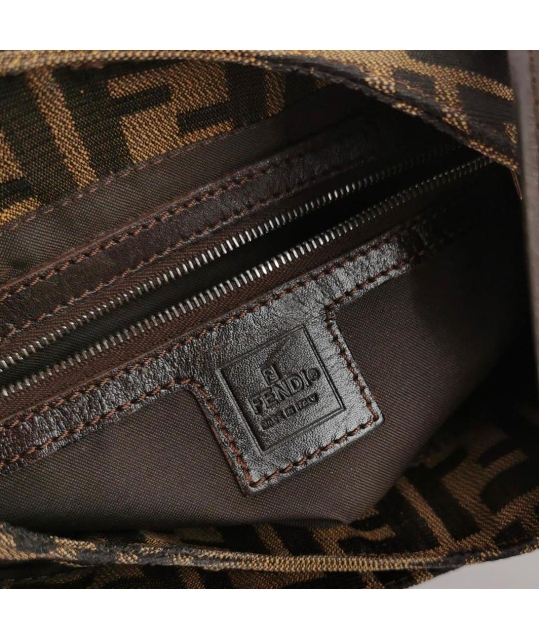 FENDI Коричневая тканевая сумка с короткими ручками, фото 5