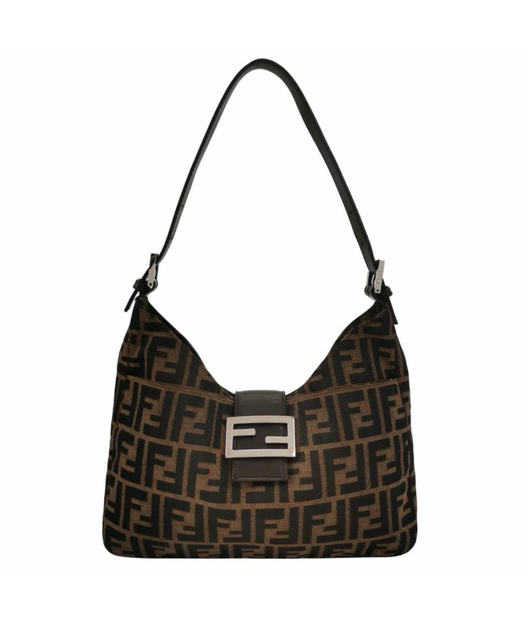 FENDI Коричневая тканевая сумка с короткими ручками, фото 9