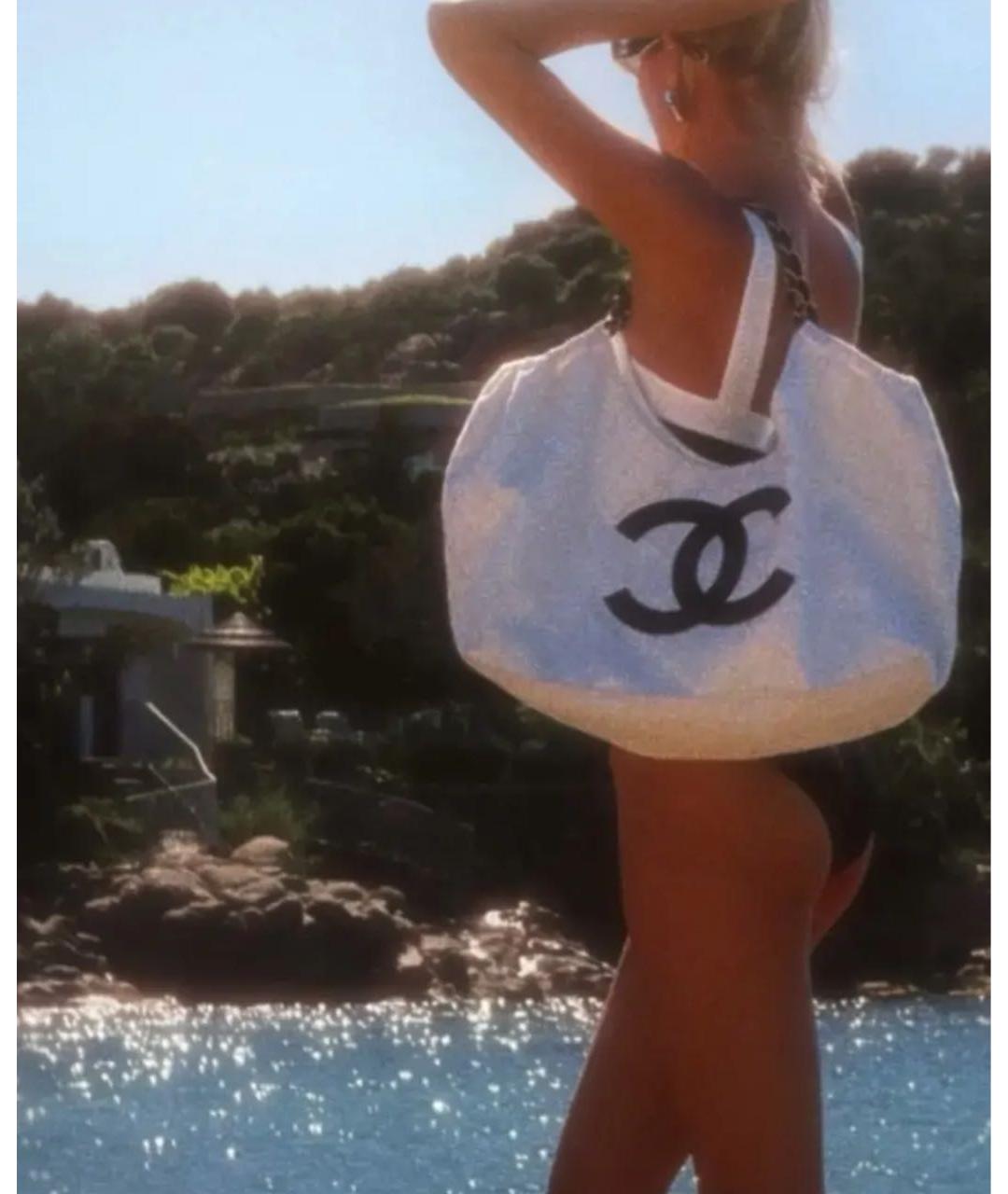 CHANEL Белая тканевая пляжная сумка, фото 6