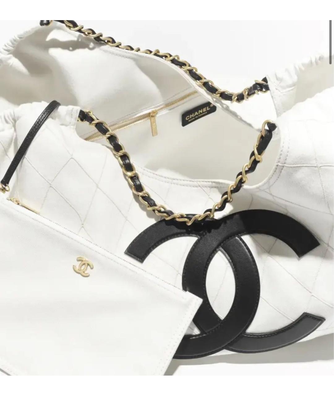 CHANEL Белая тканевая пляжная сумка, фото 4