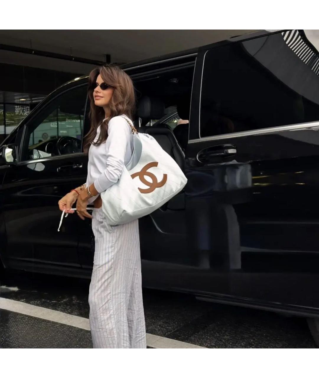 CHANEL Голубая тканевая пляжная сумка, фото 8