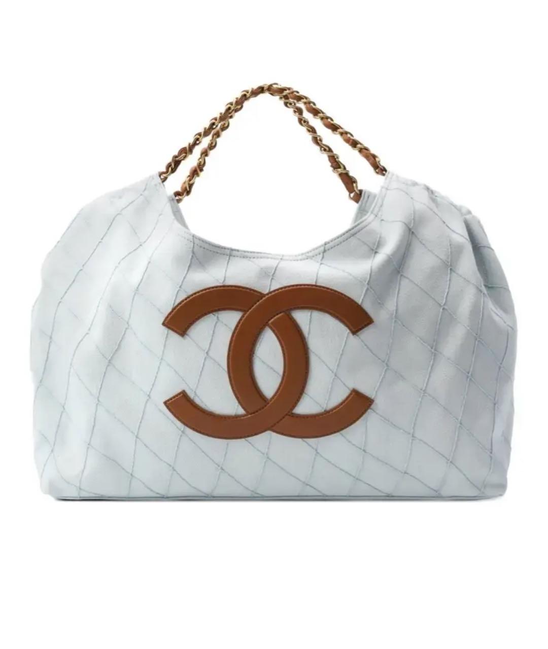CHANEL Голубая тканевая пляжная сумка, фото 9