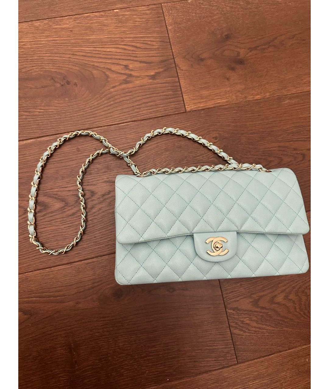 CHANEL Бирюзовая кожаная сумка через плечо, фото 9