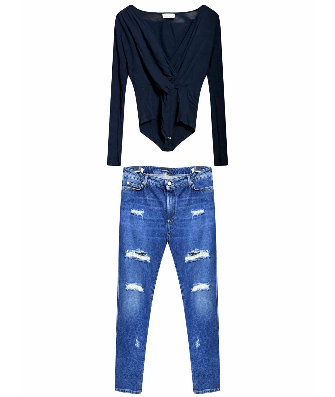 ERMANNO SCERVINO Синие хлопко-эластановые прямые джинсы, фото 1
