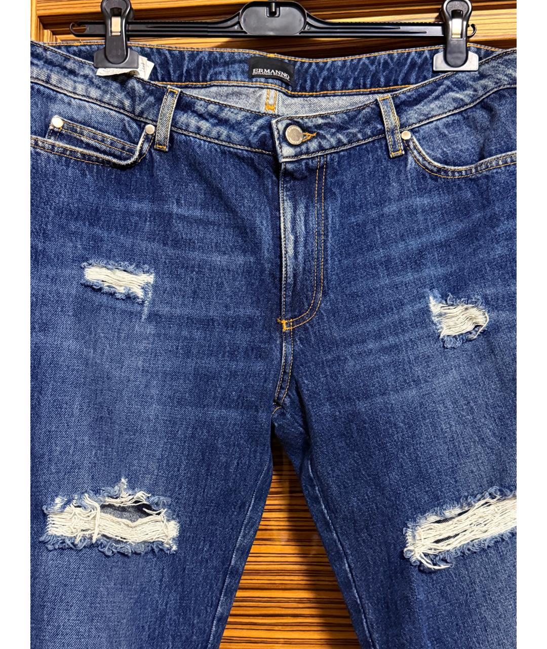 ERMANNO SCERVINO Синие хлопко-эластановые прямые джинсы, фото 4