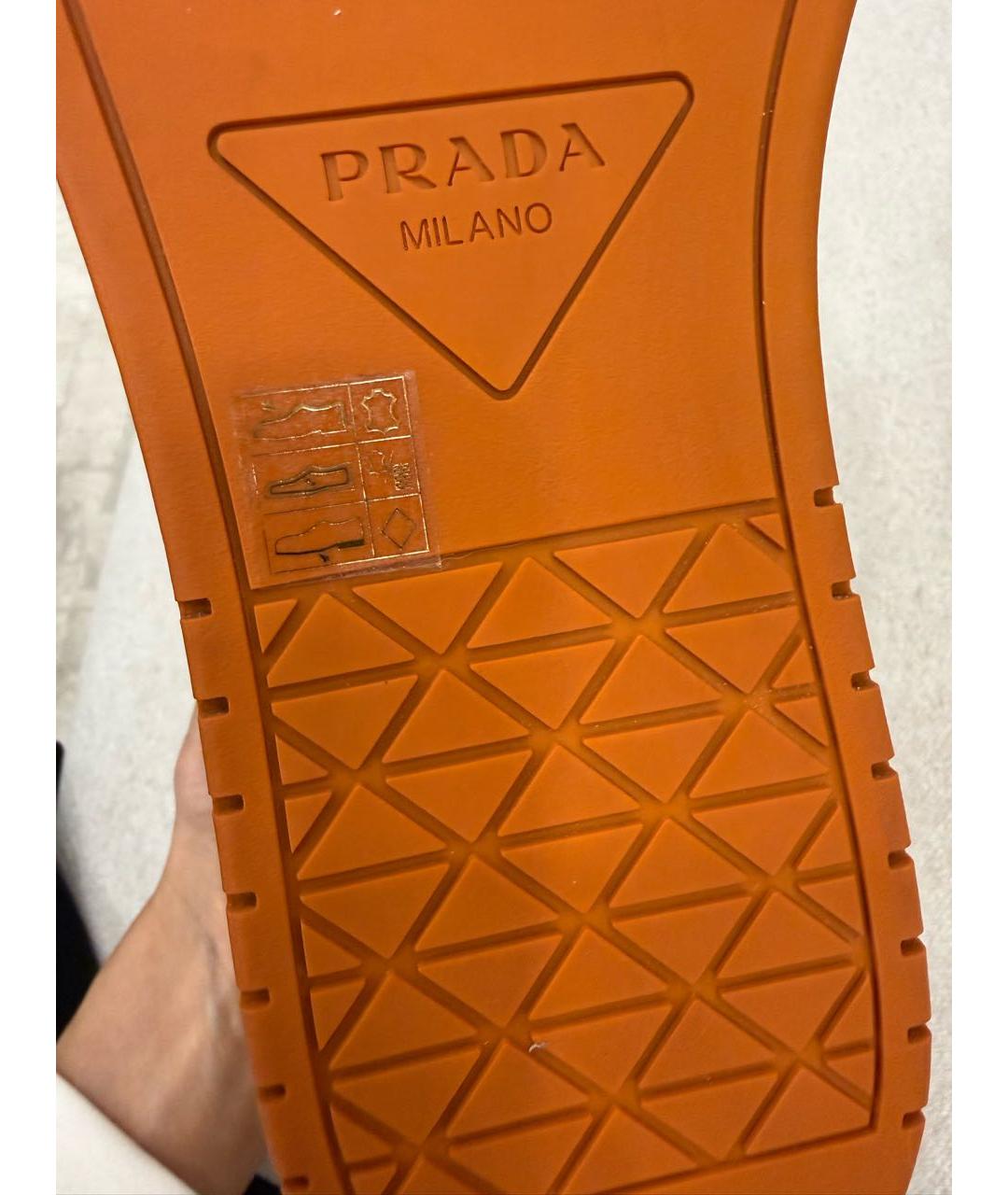 PRADA Оранжевые кожаные низкие кроссовки / кеды, фото 6