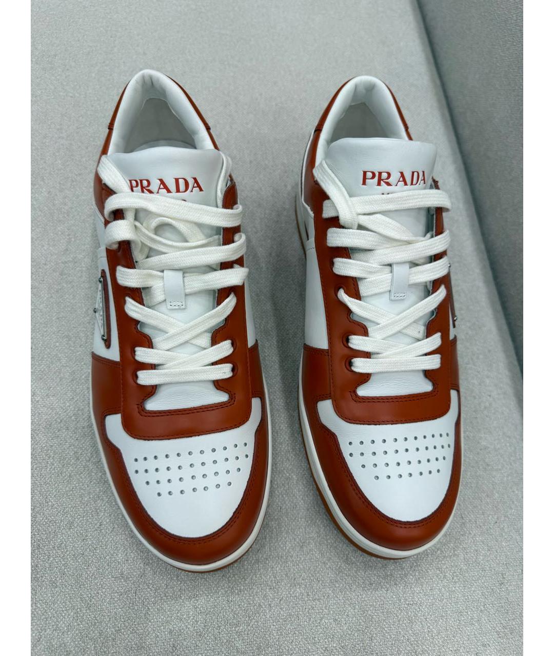 PRADA Оранжевые кожаные низкие кроссовки / кеды, фото 2