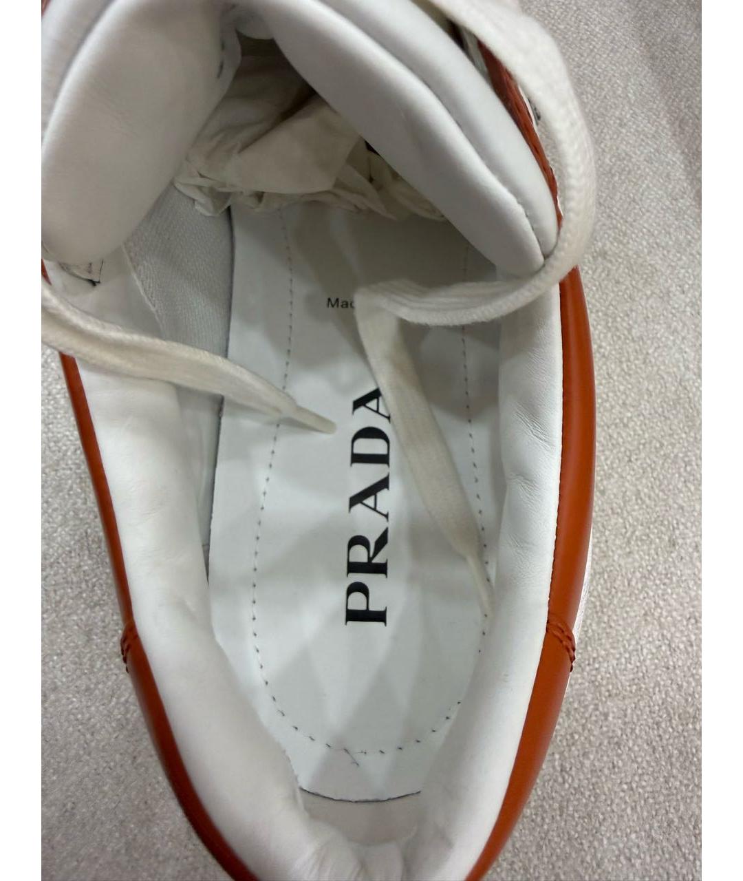PRADA Оранжевые кожаные низкие кроссовки / кеды, фото 3
