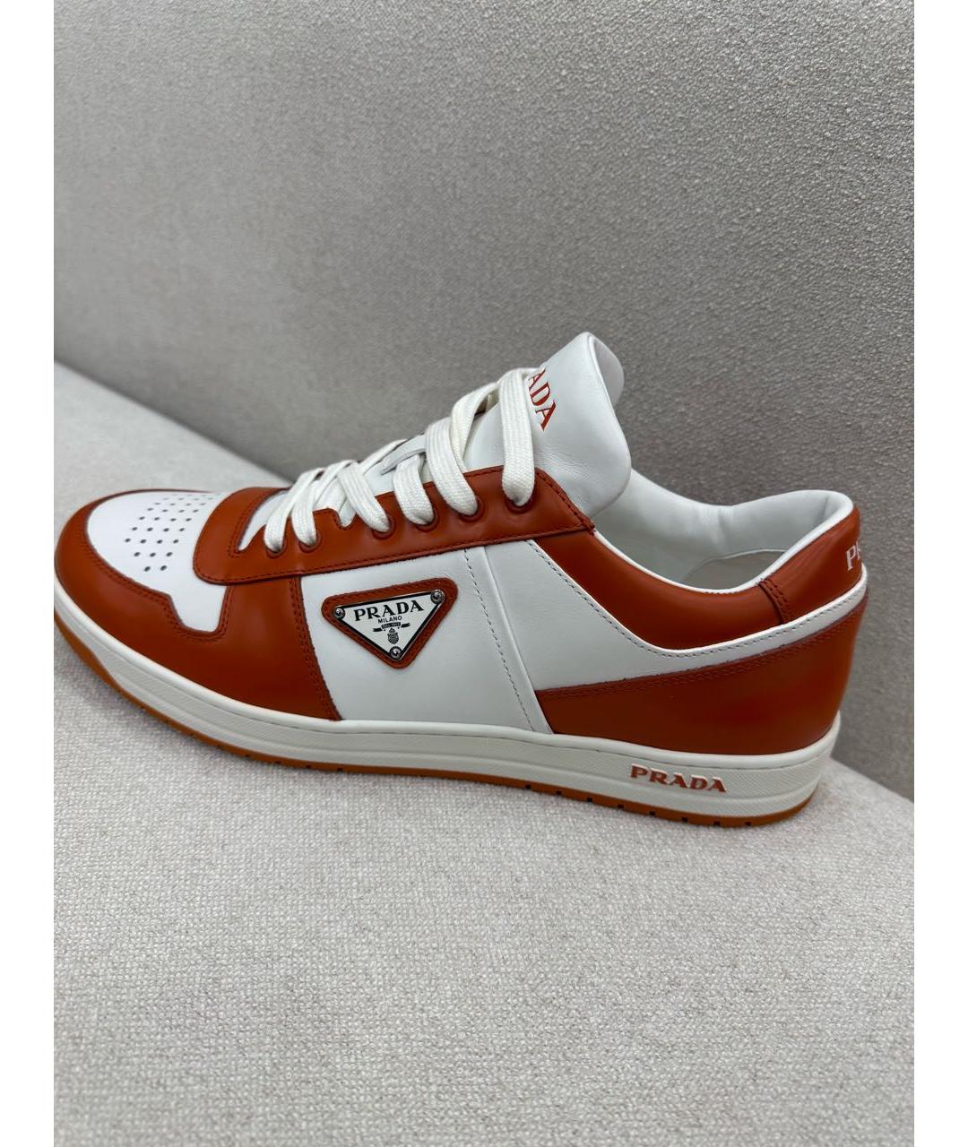 PRADA Оранжевые кожаные низкие кроссовки / кеды, фото 5
