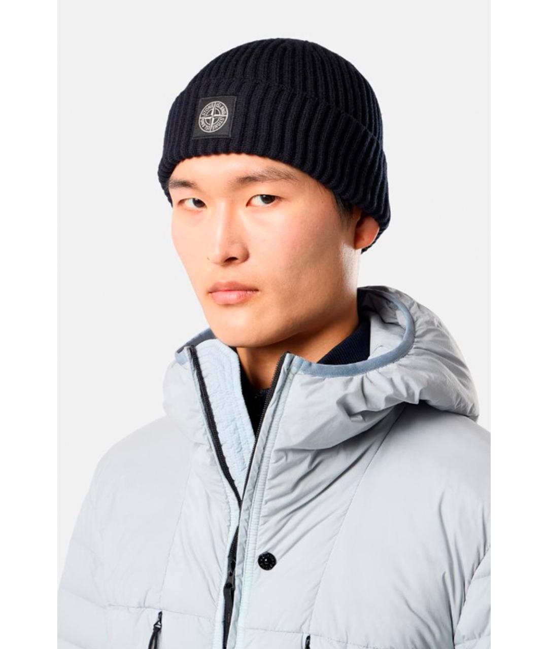 STONE ISLAND Темно-синяя шерстяная шапка, фото 3