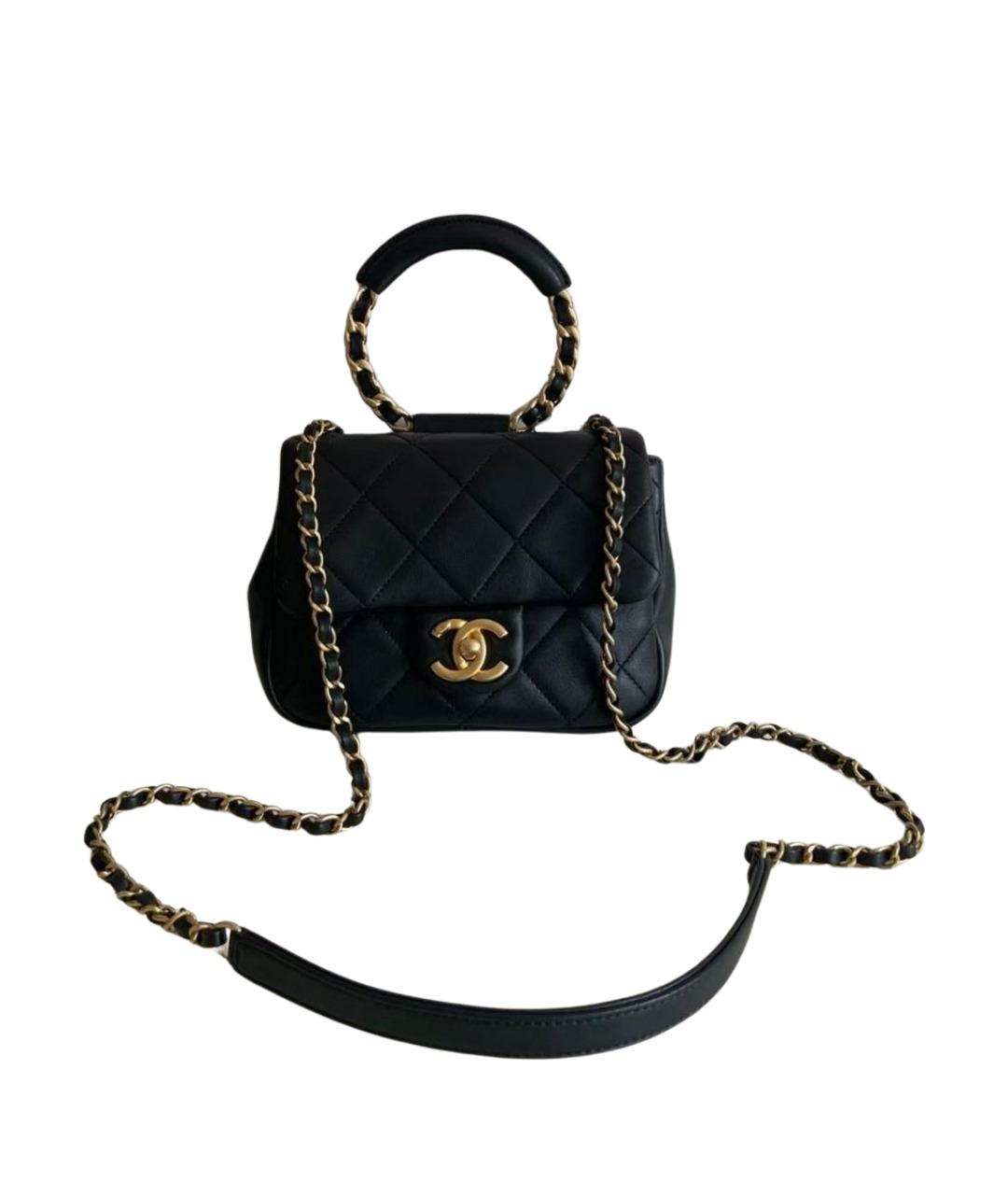 CHANEL Черная кожаная сумка с короткими ручками, фото 1