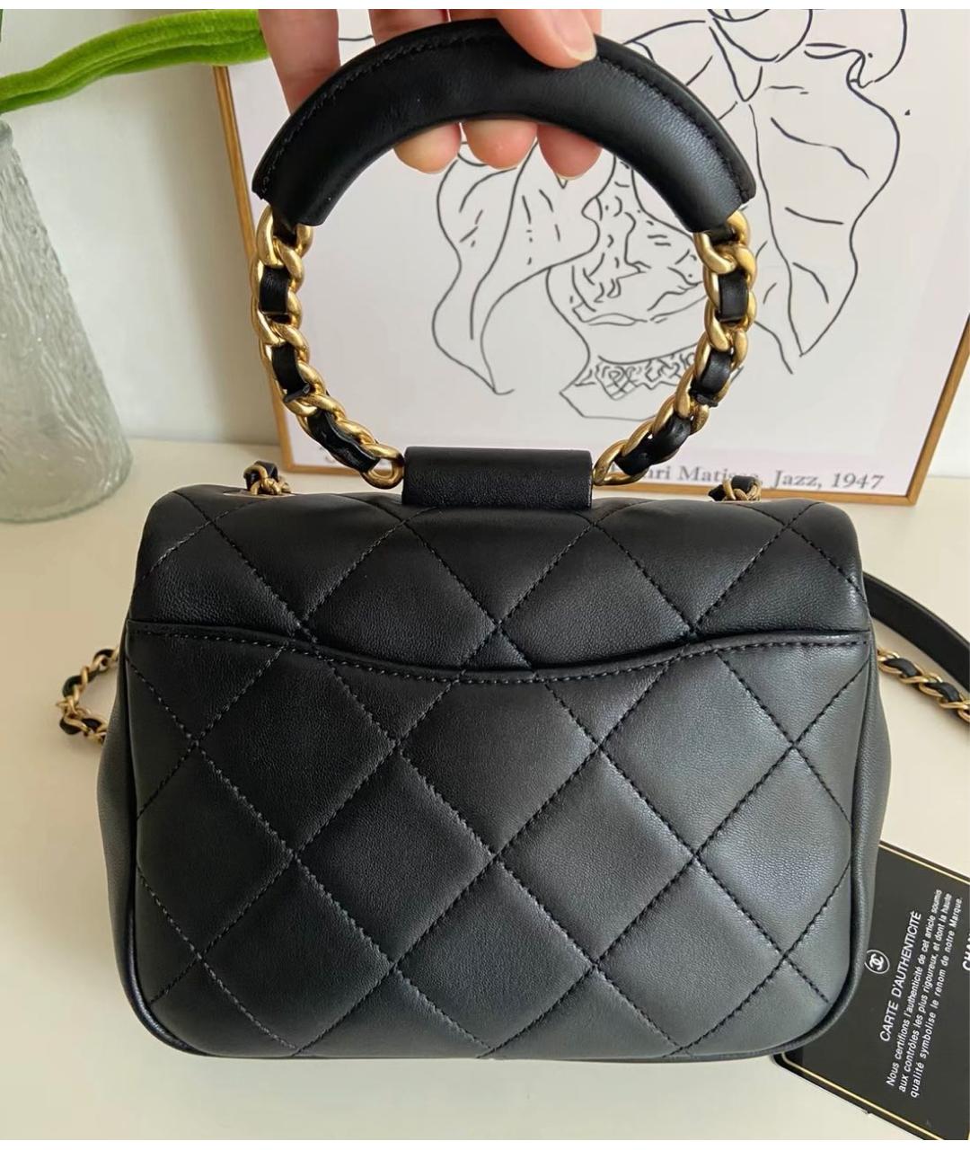 CHANEL Черная кожаная сумка с короткими ручками, фото 4