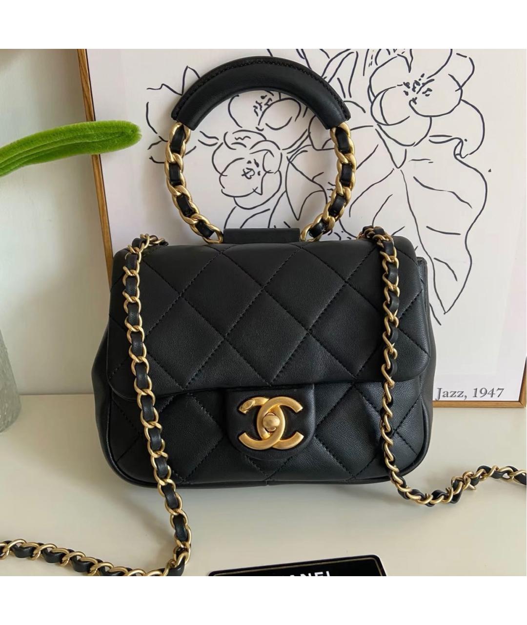 CHANEL Черная кожаная сумка с короткими ручками, фото 2