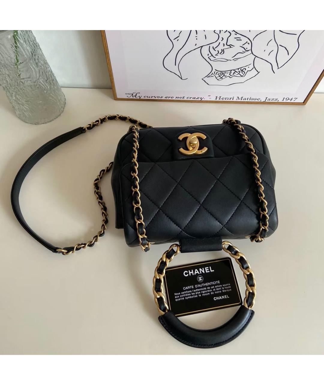 CHANEL Черная кожаная сумка с короткими ручками, фото 7