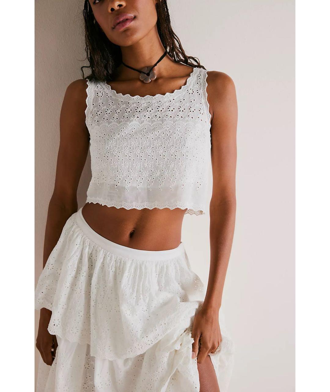 FOR LOVE AND LEMONS Белая хлопковая юбка миди, фото 6