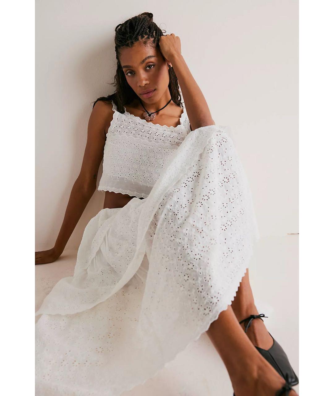 FOR LOVE AND LEMONS Белая хлопковая юбка миди, фото 7