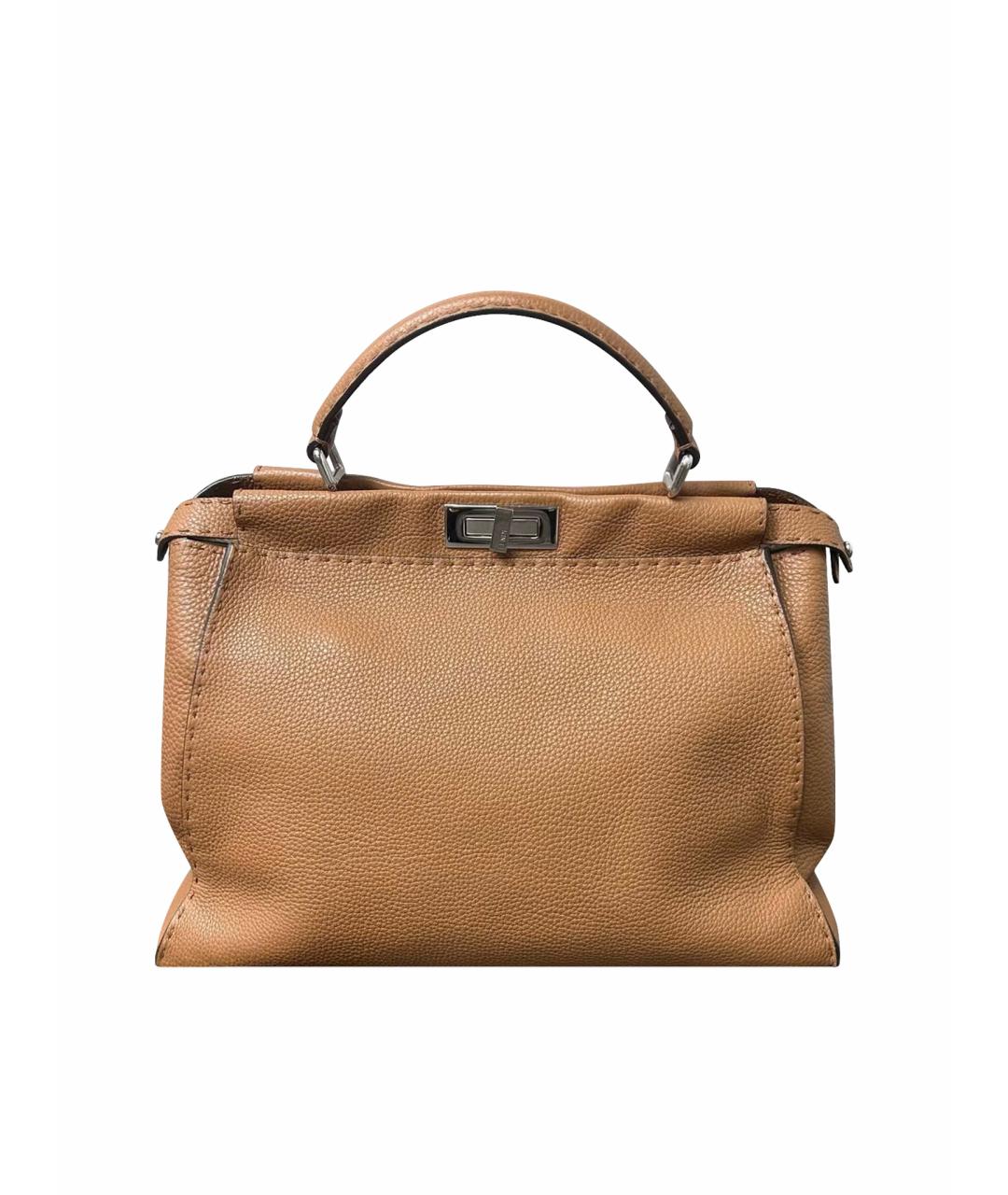 FENDI Коричневая кожаная сумка тоут, фото 1