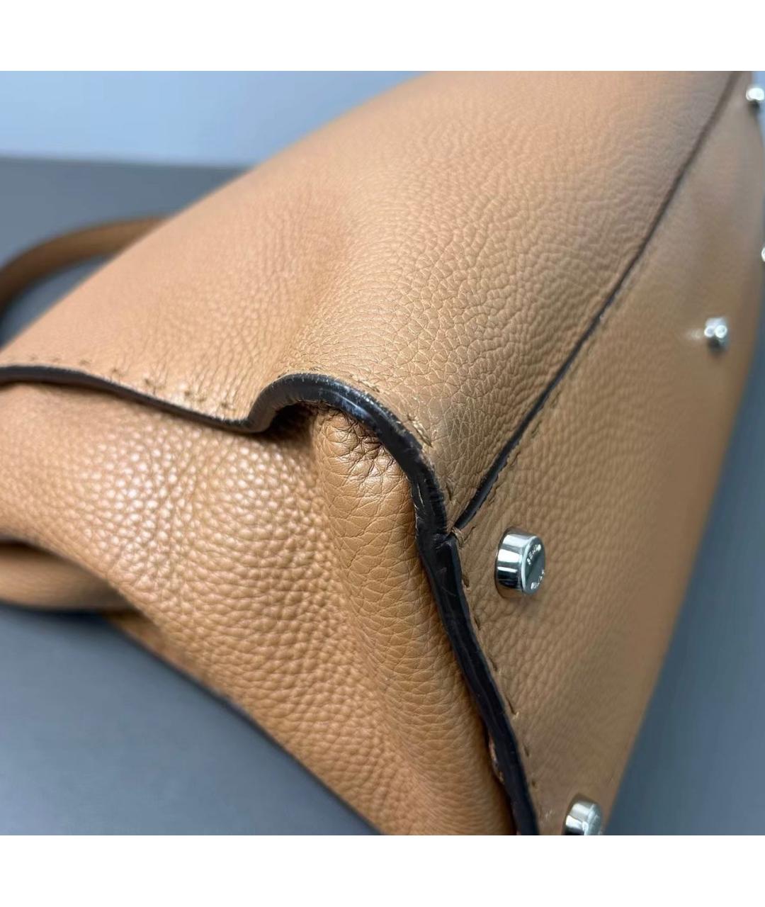 FENDI Коричневая кожаная сумка тоут, фото 6