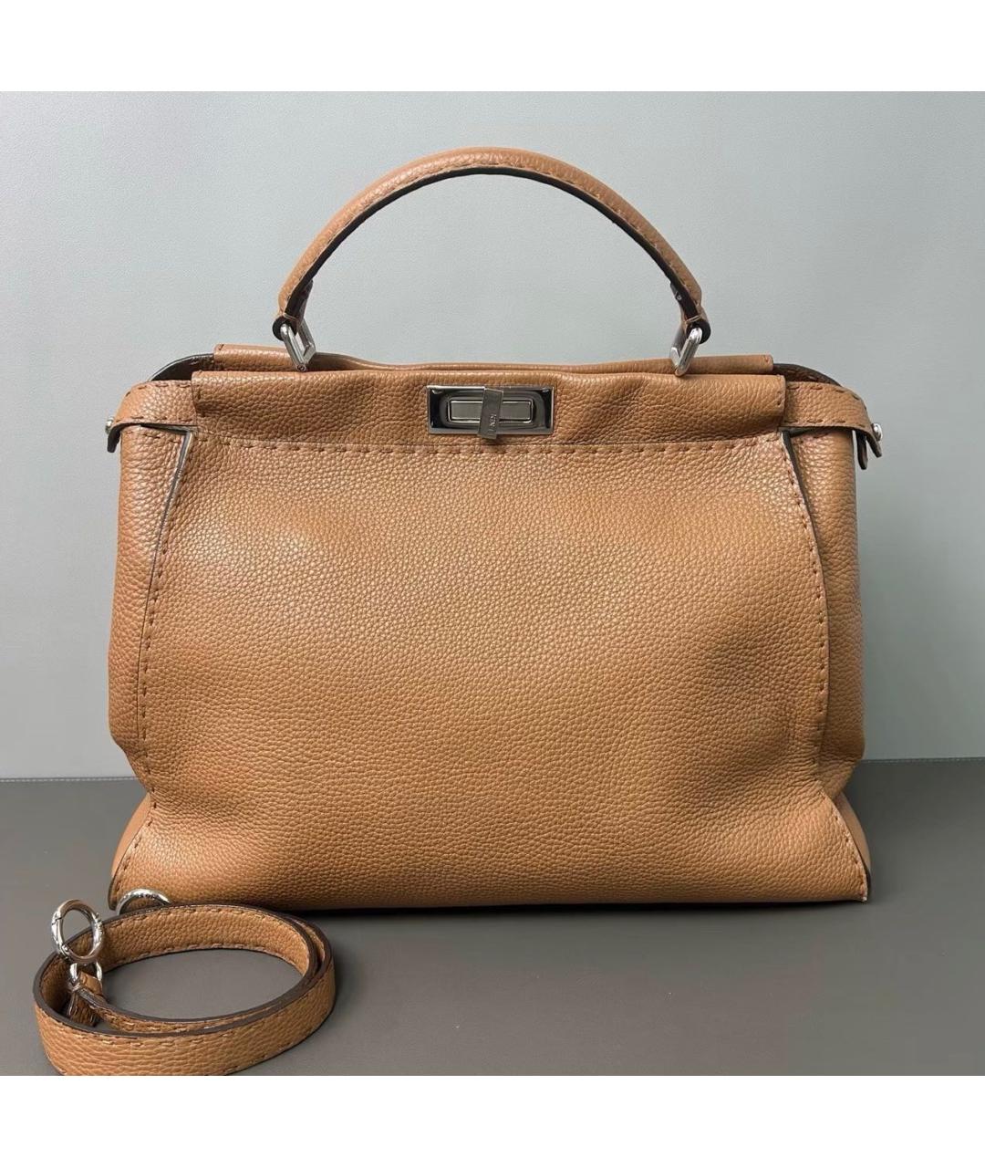 FENDI Коричневая кожаная сумка тоут, фото 9
