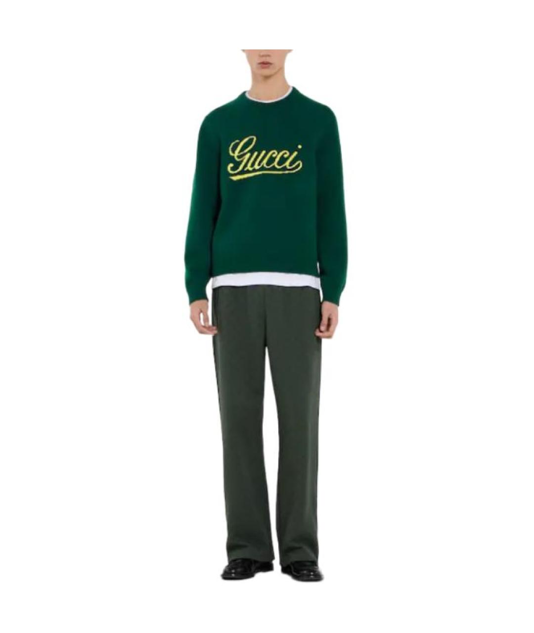 GUCCI Зеленый шерстяной джемпер / свитер, фото 2