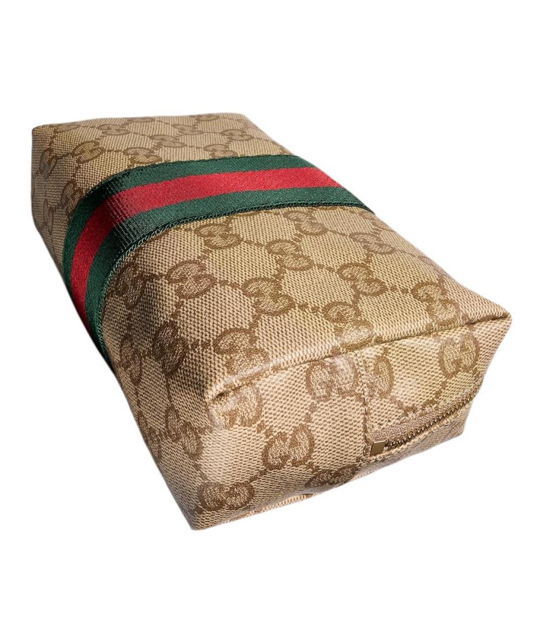 GUCCI Коричневая косметичка из канвы, фото 2