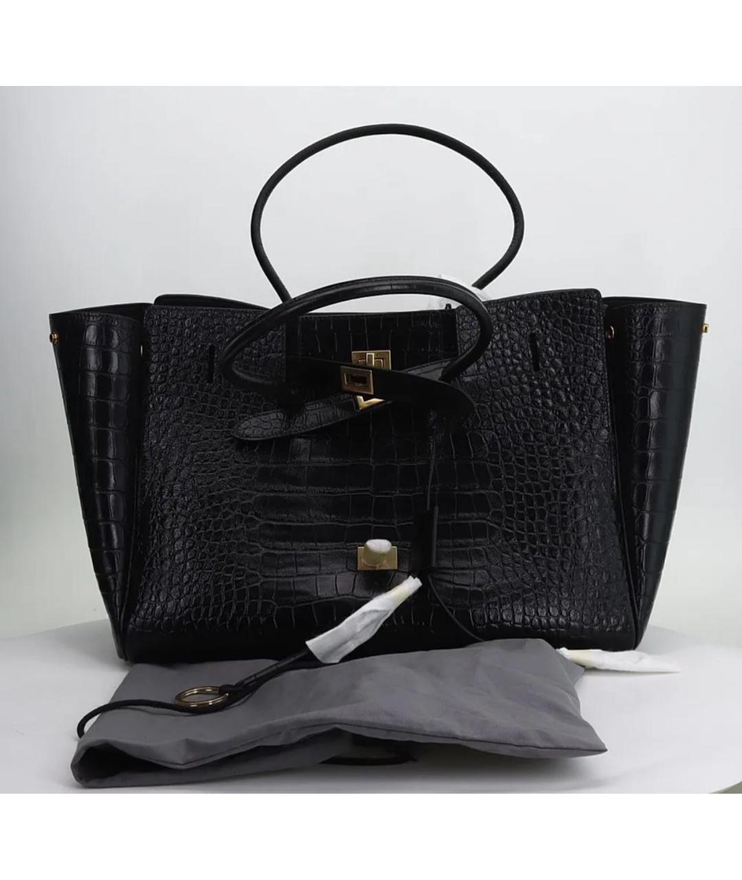 BALENCIAGA Черная кожаная сумка тоут, фото 4