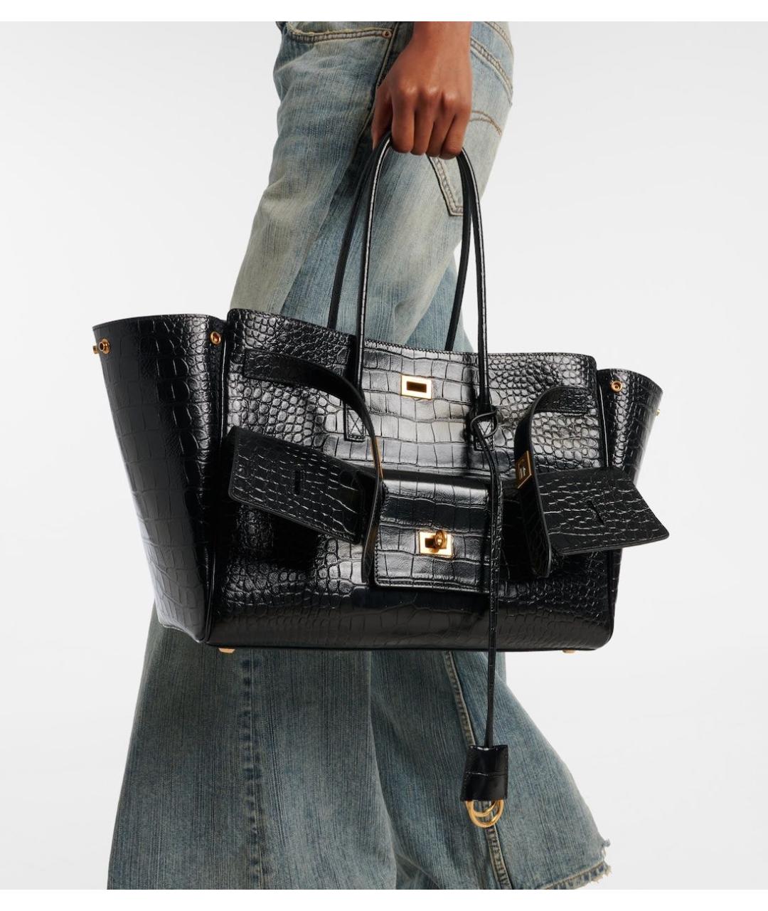 BALENCIAGA Черная кожаная сумка тоут, фото 7