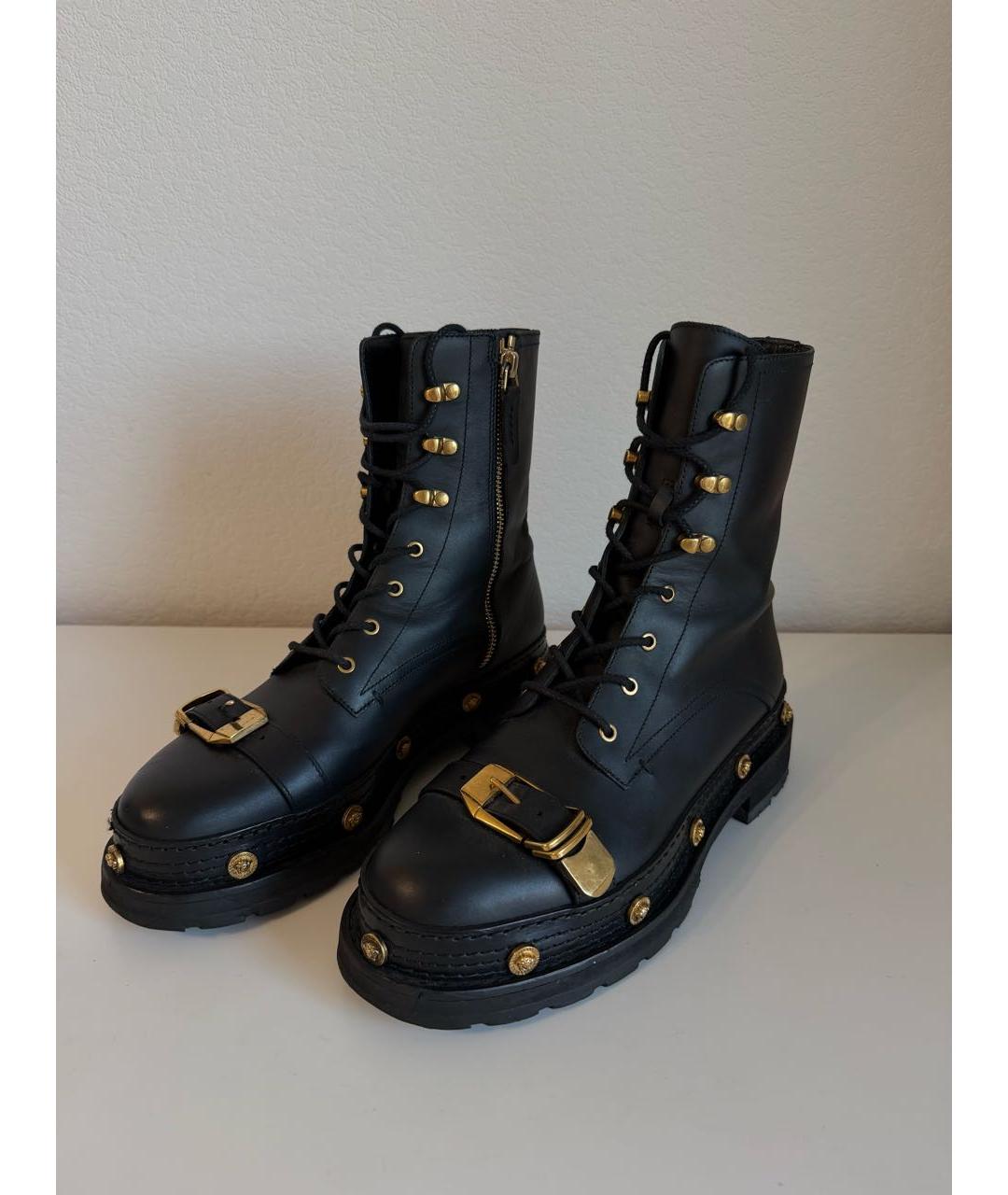 VERSACE Черные кожаные ботинки, фото 2