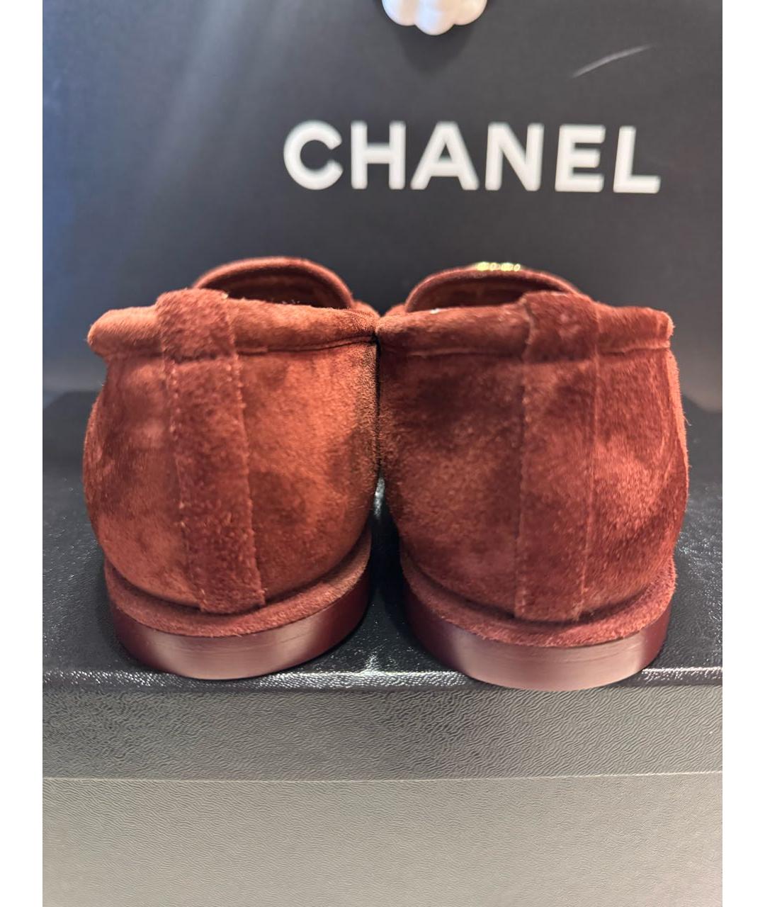 CHANEL Бордовые замшевые лоферы, фото 4