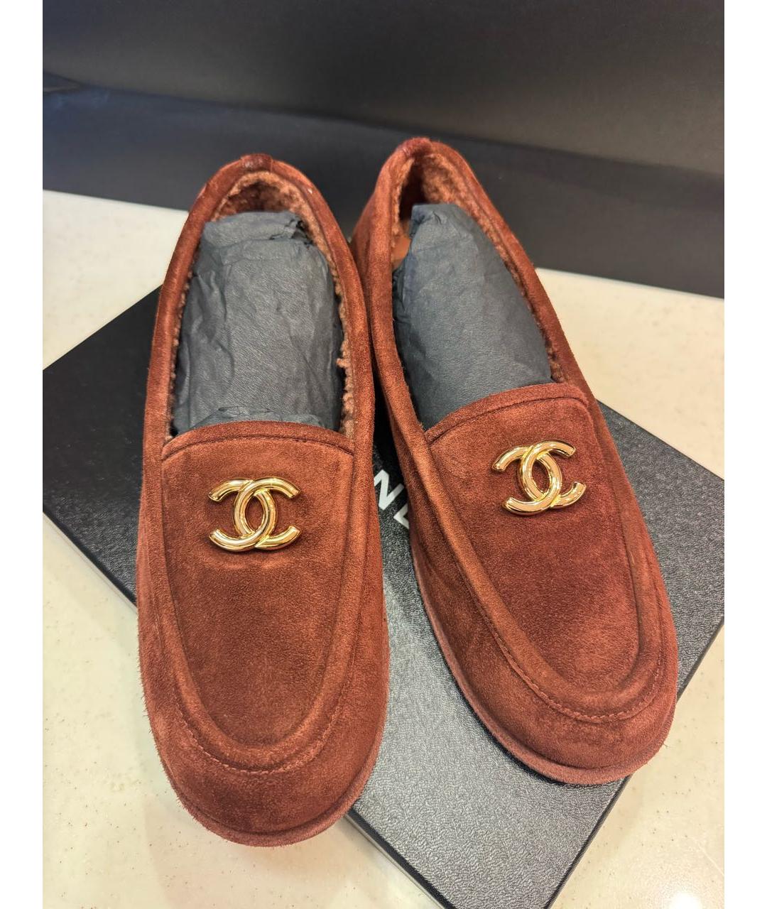 CHANEL Бордовые замшевые лоферы, фото 7