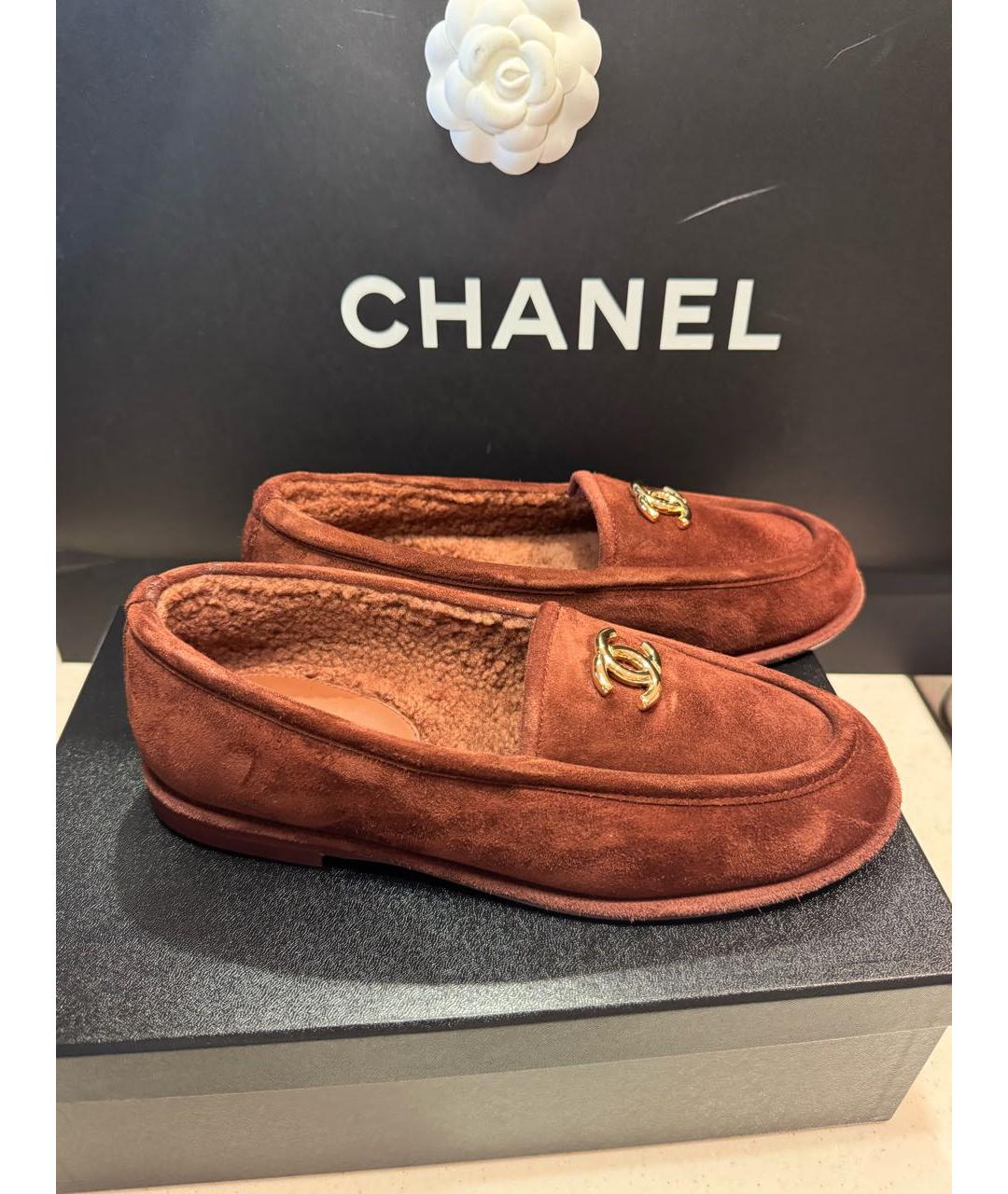 CHANEL Бордовые замшевые лоферы, фото 5