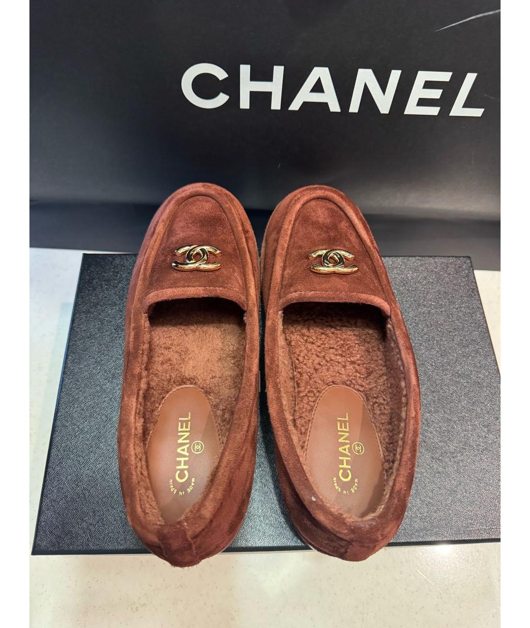 CHANEL Бордовые замшевые лоферы, фото 3