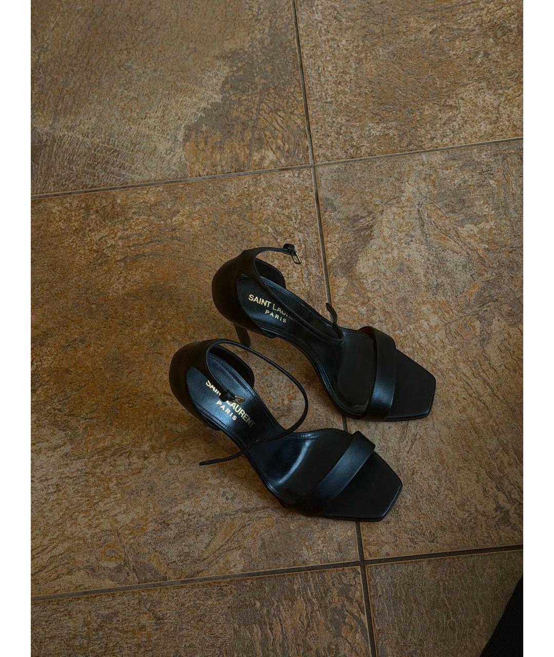 SAINT LAURENT Черные кожаные босоножки, фото 2