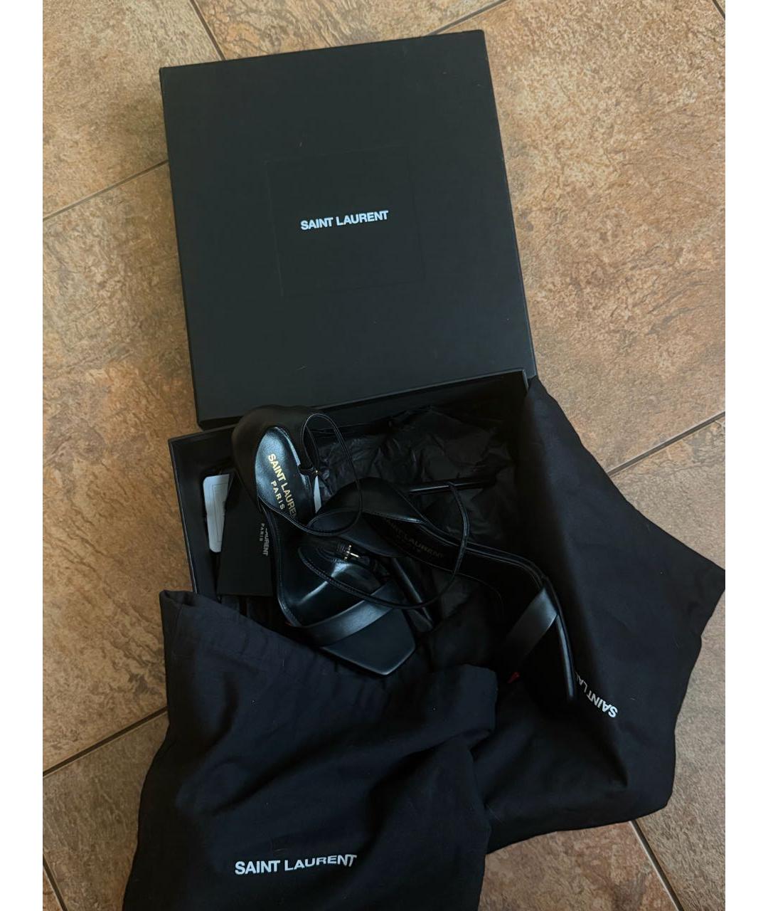 SAINT LAURENT Черные кожаные босоножки, фото 3