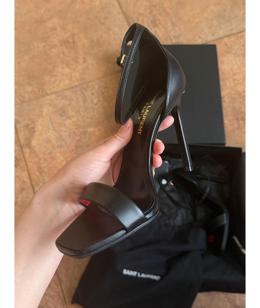 SAINT LAURENT Черные кожаные босоножки, фото 4