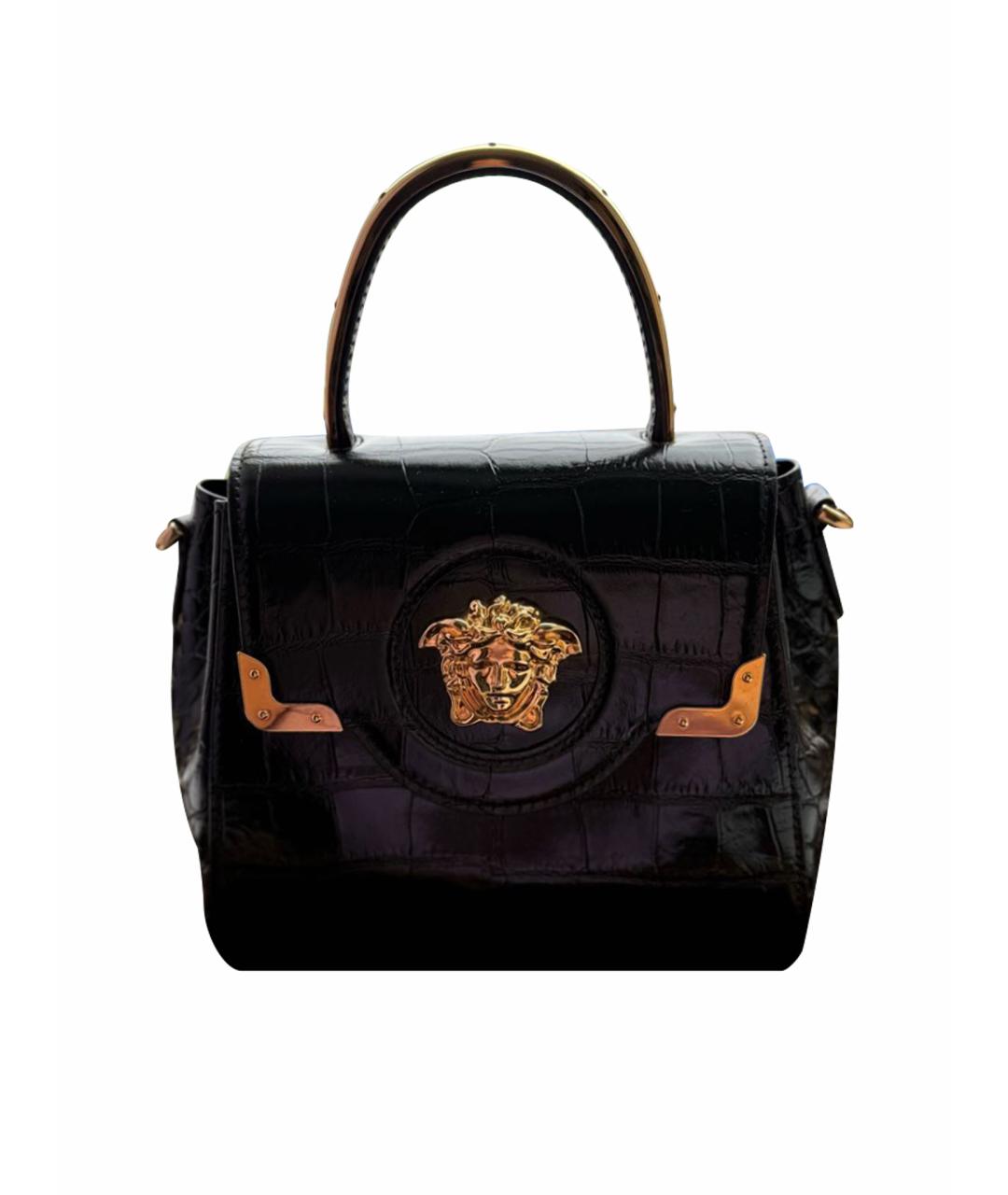 VERSACE Черная сумка с короткими ручками из кожи крокодила, фото 1