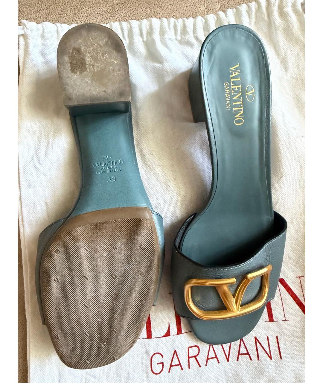 VALENTINO Бирюзовые кожаные мюли, фото 4