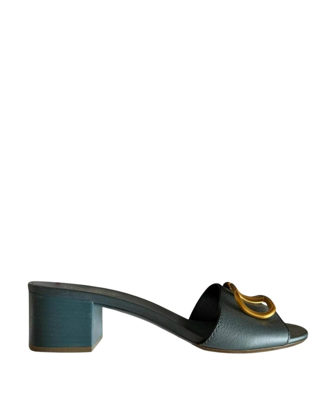 VALENTINO Бирюзовые кожаные мюли, фото 1