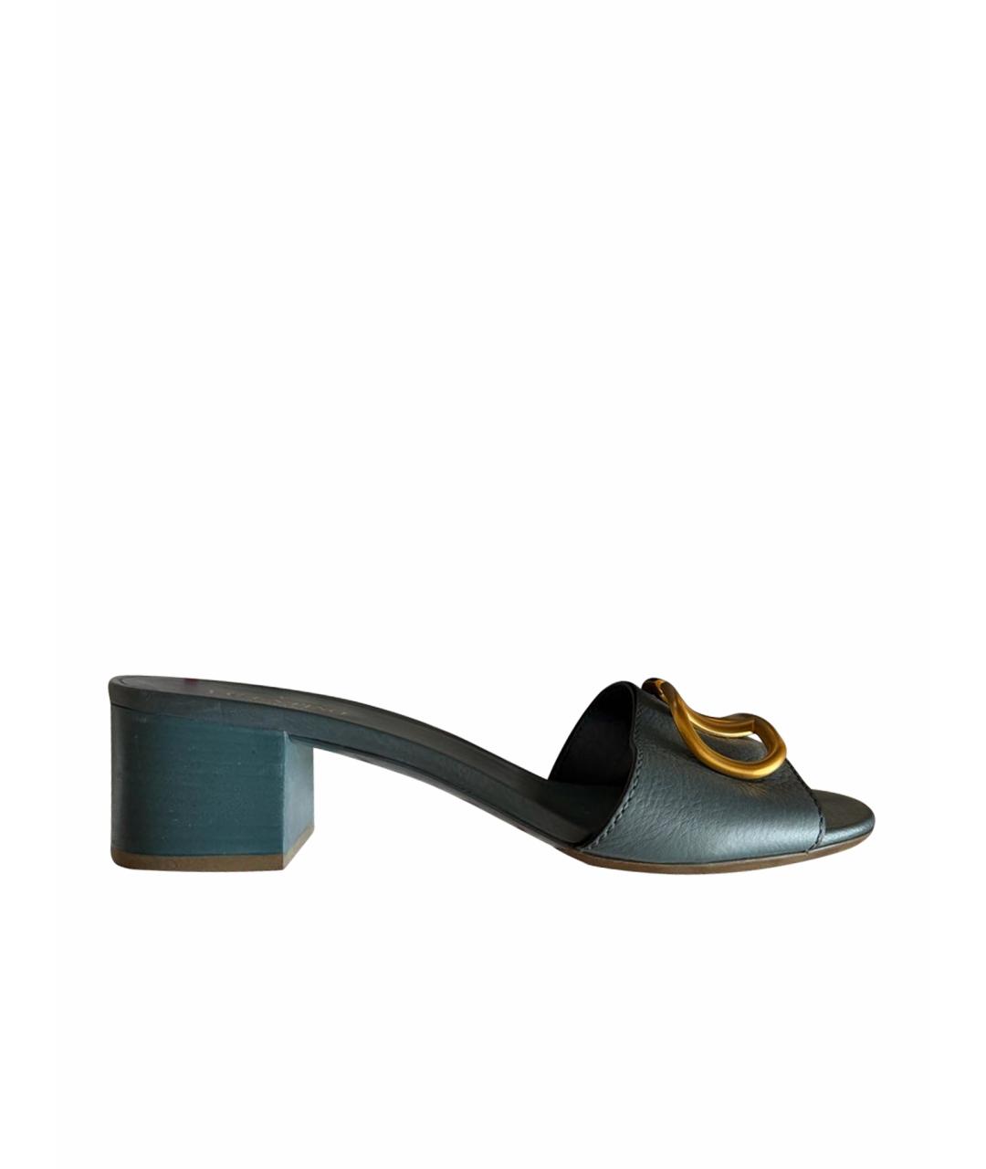 VALENTINO Бирюзовые кожаные мюли, фото 6