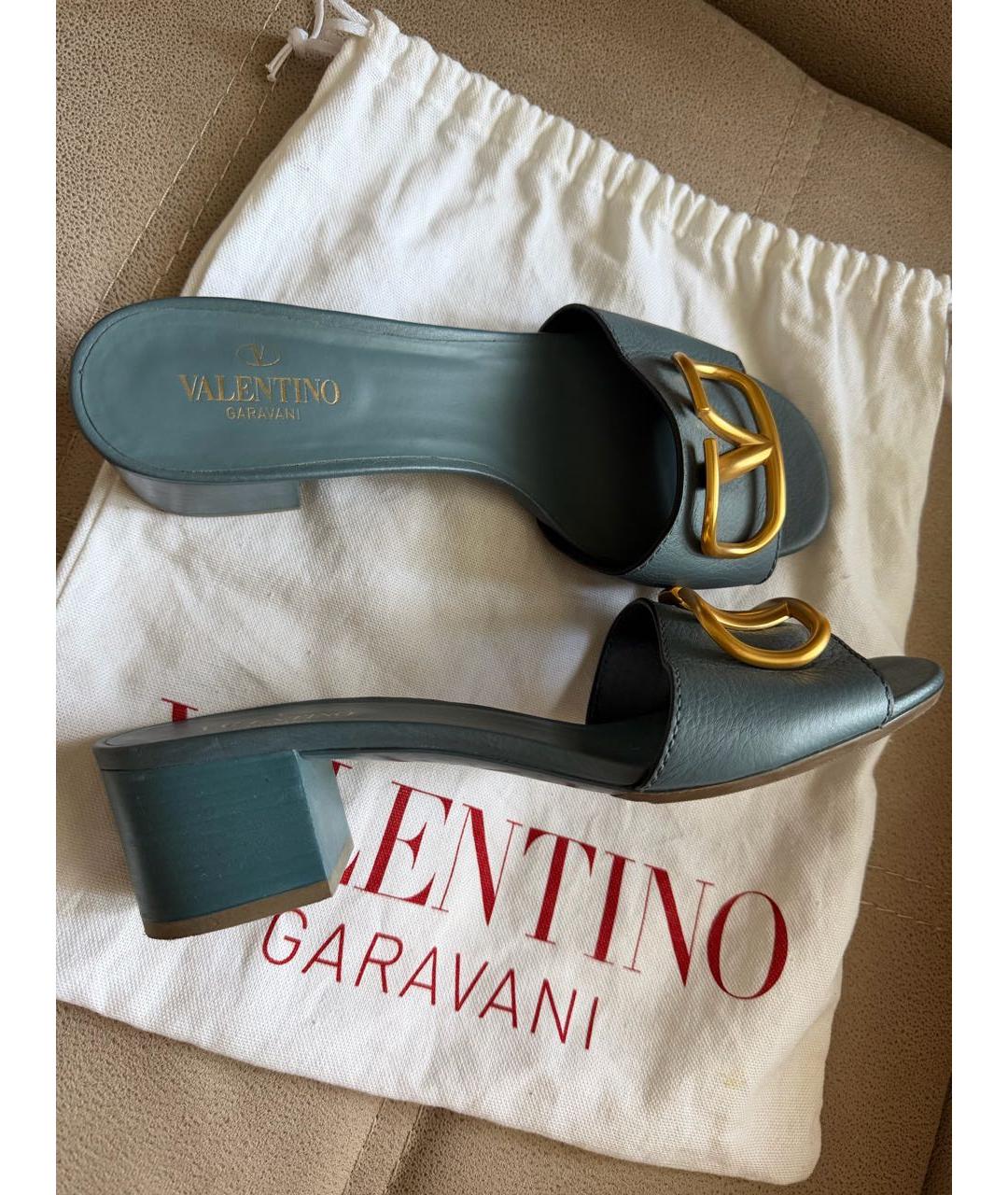 VALENTINO Бирюзовые кожаные мюли, фото 5
