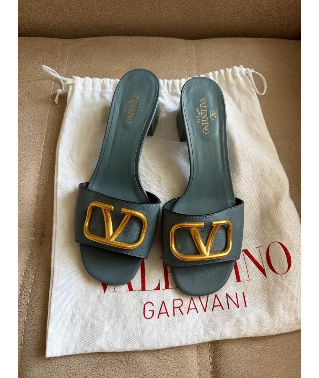 VALENTINO Бирюзовые кожаные мюли, фото 2