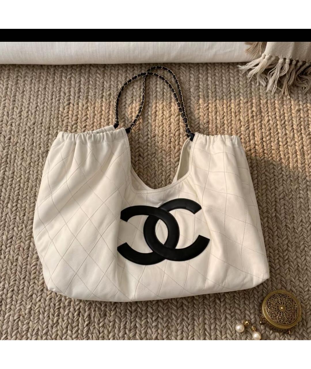 CHANEL Белая тканевая сумка тоут, фото 5