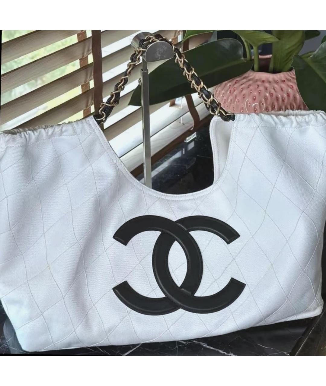 CHANEL Белая тканевая сумка тоут, фото 6